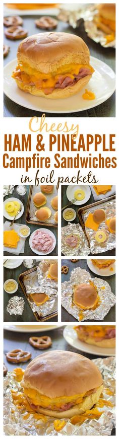 ham and pineapple campfire sandwiches in foil packets are ready to be eaten for breakfast