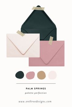 an envelope and some other items with the words palm springs on it in black, pink,