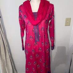 Pakistani Indian Three Pieces Suit.Brand Bareeze.Shirt Embroidered.Color Magenta. Brand New. Sz Approx Bust 19.5” Waist 17.5” Hip 22” Length 42.5” Shalwar 36.5”. Shirt Have Beautiful Laces With Blue Piping. Fitted V-neck Salwar Kameez For Festive Occasions, Embroidered V-neck Salwar Kameez For Festive Occasions, Fitted V-neck Traditional Wear For Eid, Festive Multicolor Embroidered Dress With Long Sleeves, Festive Multicolor Long Sleeve Embroidered Dress, Pink Salwar Kameez With Resham Embroidery And Long Sleeves, Designer Long Sleeve Embroidered Dress For Diwali, Pink Lawn Suit With Dupatta And Long Sleeves, Diwali Long Sleeve Embroidered Dress