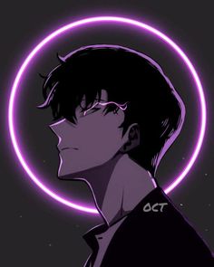 an anime character in front of a neon circle