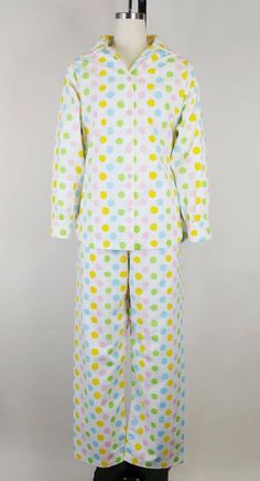 1960s Candy Colors Polka Dot Cotton Pajamas Vintage 60s - Etsy 59s Fashion, Polka Dot Cotton Sleepwear For Pajama Party, Retro Cotton Sleepwear For Sleepover, Retro Long Sleeve Cotton Sleepwear, Clown Pajamas, 50s Pajamas, 60s Pajamas, 1960s Candy, Vintage Pjs