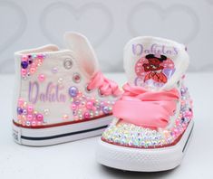 How adorable are these Gracie's corner inspired converse! The perfect shoe to complete the look! Please leave your name needed in the notebox during checkout THIS LISTING IS FOR THE SHOES ONLY,Visit the tutu section or search bar for the matching outfit! If you are unsure of sizing please scroll to the last photos for our size charts, or visit our size charts here--> https://pinktoesnhairbows.com/pages/size-chart All sales are FINAL, Ship dates can be found directly on the listing, please view o Gracie Corner, Overalls Boys, Tutu Dress Costumes, Bling Converse, Shoe Ideas, Girls Overalls, Girls Converse, Matching Outfit, Birthday Tutu