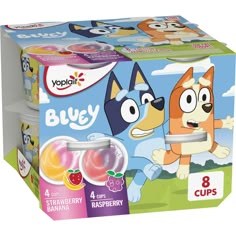 yoplait bluey strawberry raspberry cups, 8 count each pack