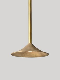 a brass colored pendant light hanging from the ceiling