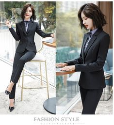 S-4xl New Fashion 2 Piece Set Women Pantsuits Slim Work Wear Office Ladies Long Sleeve Blazer and Pants Outfits Pant Suits Interview Suits, Work Wear Office, Womens Skirt Suits, Top Jean, Formal Wear Women, Black Overalls, Professional Wear, Pant Suits, Pantsuits For Women