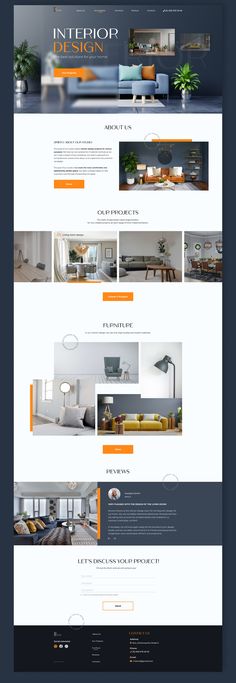 an image of a website design for interior decorating and furniture store, with orange accents