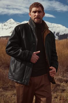 A handsome coat for town or country, our Jack Frost leather coat with shearling lining lives up to its name and keeps you cozy when temperatures plummet. Made of fine French Kildare goatskin known for its toughness and resilience but with an incredible texture, it features a Spanish Merino shearling lining in the body of the coat and a smooth acetate lining in the sleeves for increased mobility. The Jack Frost delivers unmatched warmth and comfort, hour after hour. A relaxed fit makes for easy layering, and a zip front makes for easy on/off. For added weather protection, the Jack Frost features a storm flap with four snap buttons and contrasting Italian calf trim inside. Adjustable snap cuffs, 2 interior pockets, and 2 exterior hand-warming pockets complete this timeless design. The Jack, Jack Frost, A Storm, Leather Coat, Timeless Design, Relaxed Fit, The Incredibles, Leather