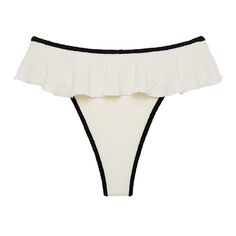 This bottom offers moderate back coverage with a medium rise and a high-leg French cut to elongate the legs. The ruched back enhances the booty, creating an hourglass shape.  The design includes a ruffle skirt, adding a playful and feminine touch.  Made from ribbed terry cloth in a delicate nylon/spandex blend with Lycra lining, the fabric is imported from Spain, providing a luxurious and refined quality. Avoid leaving it rolled up or twisted when drying. Instead, lay it flat in the shade to dry Montce Swim, Swim Brands, Suntan Lotion, Mini Accessories, Skirt Fabric, French Cut, Tamarindo, Cloth Fabric, Strapless Tops