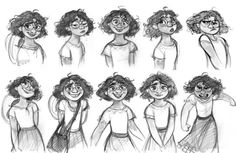 some sketches of people with curly hair and glasses