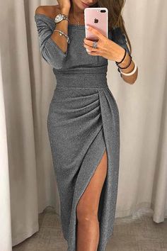 This is a cute style dress with off shoulder design, let's rock it for 2021~ Glitter Party Dress, Long Dresses Elegant, Shiny Dresses, Body Con Dress, Glitter Dress, Elegant Dresses Long, Evening Party Dress