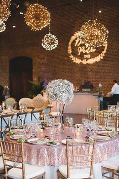 the tables are set up for a wedding reception