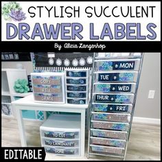 an image of drawer labels on display