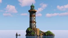 an island with a lighthouse in the middle