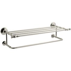 an image of a chrome towel rack with two bars on each side and one bar attached to the wall