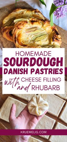 homemade sourdough danish pastries with rhubarb