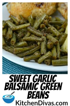 sweet garlic balsamic green beans on a white plate