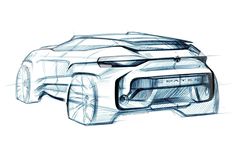 a drawing of a sports car with its hood open and the front end facing forward