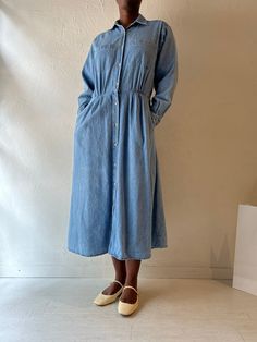 - Vintage Daniel Caron long sleeve denim dress - 100% cotton - Pockets - Made in Hong Kong - Tagged M Bust: 19" Waist: 15" Length: 48" We are not responsible for lost, stolen, or damaged packages once they have been shipped. Any additional customs duties or taxes incurred on international orders are the responsibility of the buyer. Please note that our items are vintage and may have minor flaws or imperfections due to their age, which adds to their unique character. Indigo Long Sleeve Denim Dress With Pockets, Indigo Long Sleeve Dress With Pockets, Blue Long-sleeved Denim Dress With Pockets, Casual Long Sleeve Denim Blue Dress, Blue Long Sleeve Denim Dress With Pockets, Button-up Cotton Denim Dress With Pockets, Cotton Button-up Denim Dress With Pockets, Button-up Denim Dress With Pockets, Long-sleeved Denim Dress With Pockets For Summer