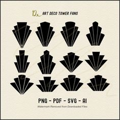 the art deco tower fan pattern is shown in black and white, with different shapes