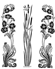 three different types of flowers and plants with long stems, vintage line drawing or engraving illustration