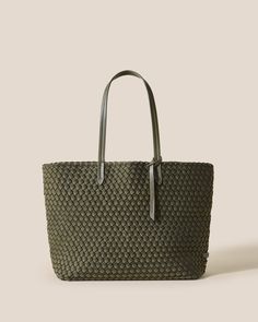 Jetsetter Small Tote | Olive Everyday Khaki Shoulder Bag With Braided Handles, Green Leather Trim Shoulder Bag For Shopping, Green Shoulder Bag With Leather Trim For Shopping, Everyday Green Woven Leather Shoulder Bag, Modern Green Shoulder Bag With Leather Trim, Neoprene Tote, Chic Baby, Everyday Luxury, Work Tote