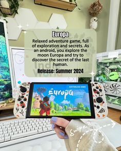 someone holding up a game on their cell phone in front of a computer screen with the caption europe