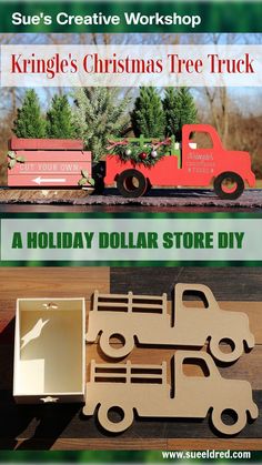 DIY Christmas Tree Truck Truck Crafts, Tree Project, Christmas Decorations Diy Crafts, Dollar Store Christmas Crafts, Dollar Tree Christmas Decor, Christmas Tree Truck, Dollar Store Diy Projects, Christmas Red Truck, Cornbread Recipe