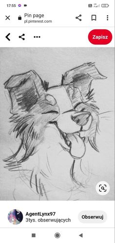 a drawing of a dog's face with its tongue out and his eyes closed