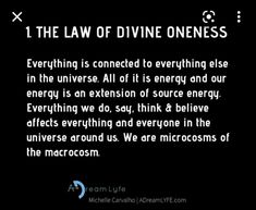 the law of divine oneness is shown in black and white, with text on it