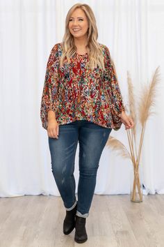 Everyone will love this trendy new top! This top has a fun floral print with warm colors you can style for every occasion! It's comfortable for all day wear, has a figure-flattering fit, and features the cutest balloon sleeves! Simply, pair this top with skinnies and booties for an effortlessly chic look! 95% Polyester, 5% Spandex Fall Printed Tops With Balloon Sleeves, Floral Print Balloon Sleeve Tops For Fall, Fall Tops With Printed Balloon Sleeves, Fall Tops With Balloon Sleeves And Printed Details, Trendy Multicolor Print Tops For Fall, Casual Tops With Vibrant Print For Fall, Casual Printed Blouse With Balloon Sleeves, Fall Multicolor Floral Print Tops, Fall Floral Print Long Sleeve Puff Sleeve Top