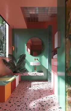 Colorblock Bathroom, Kids Toilet, Aesthetic Bathroom, Pink Bathroom, Downstairs Bathroom, Bathroom Inspo, Color Palette Design, House Goals, House Inspo