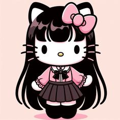 Black Hello Kitty Wallpaper Aesthetic, Hello Kitty With Hair, Hello Kitty Girl, Hello Kitty Hair, Hello Kitty Wallpaper Hd, Kitty Girl, Hello Kitty Videos, Walpaper Hello Kitty, Hello Kitty Crafts