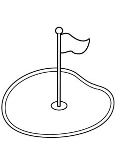 a black and white drawing of a golf hole with a flag