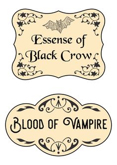 two labels with the words blood of vampire on them