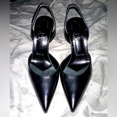 Excellent Quality, Almost Like New Black Christian Louboutin Apostropha Slingback Leather Heels In Size 8. Only Worn Once, $895 New. Comes With Box Louboutin Slingback Heels, Luxury Black Patent Leather Slingback Pumps, Black Loubiton Heels, Christian Louboutin 85mm, Christian Louboutin Heels & Wedges, Slingback Heels, Slingback Heel, Louboutin Shoes, Christian Louboutin Shoes