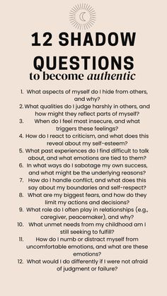 the text below reads, 12 shadow questions to become authentic