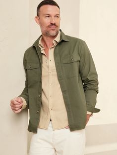 Utility Shirt | Banana Republic Factory Green Shacket, Fall Picture Outfits, Button Ups, Utility Shirt, Picture Outfits, Banana Republic Factory, Well Dressed Men, Well Dressed, Look Cool