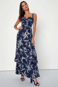 Navy Blue Velvet Midi Dress - Floral Burnout Dress - Maxi Dress - Lulus Blue Chiffon Maxi Dress With Spaghetti Straps, Blue Maxi Dress With Sweetheart Neckline For Summer, Blue Maxi Dress With Sweetheart Neckline For Spring, Flowy Floral Dress With Spaghetti Straps, Fitted Blue Maxi Dress With Adjustable Straps, Blue Dresses With Ruffled Straps And Lined, Blue Dress With Ruffled Straps And Lining, Fitted Chiffon Dress With Adjustable Straps, Summer Chiffon Maxi Dress With Sweetheart Neckline