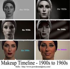 Overview.The Handy Makeup Look Face Guide - 1900 to 1960s. Những kiểu make up thay đổi qua từng thời kì những năm 1900s đến năm 1960s 1910 Makeup, 1910's Makeup, 1900's Makeup, 1930s Makeup, 1940s Makeup, 1950s Makeup, 1960s Makeup, Makeup History