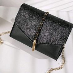 Small New Black Sparkle Crossbody Bag Black Shoulder Bag With Mobile Phone Bag For Party, Black Shoulder Bag With Mobile Phone Pocket For Party, Black Evening Bag With Adjustable Strap For Party, Black Shoulder Bag With Adjustable Strap For Party, Black Party Shoulder Bag With Adjustable Strap, Black Crossbody Bag For Night Out, Makeup Korea, Alat Makeup, Casual Chique