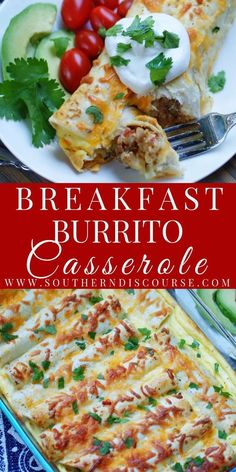 breakfast burrito casserole with tomatoes and cucumbers