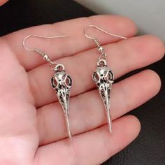 Crow Skull Silver Earrings For Sale | Green Witch Creations Pentagram Earrings, Earrings Real, Crow Skull, Creative Women, Wiccan Jewelry, Crescent Moon Earrings, Gothic Earrings, Witch Jewelry, Skull Halloween