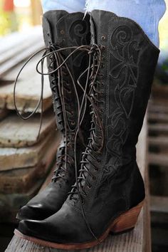 Laser Cut Lace Up High Boot Botas Western, Fall Heels, Knee High Boots Winter, Boots Chunky Heel, Gladiator Boots, Bota Country, Leather Boots Black, Knee High Heels, Idee Cosplay