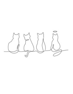 three cats are sitting on the edge of a wire