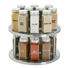 a spice rack with six different spices on it