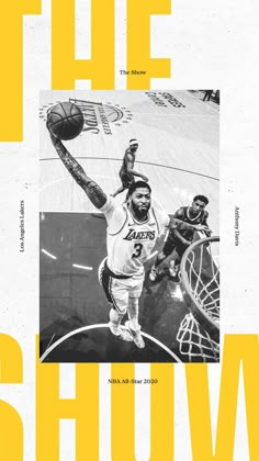 a poster with an image of a basketball player dunking the ball in front of him