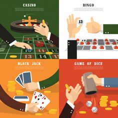 four different types of casino games with hands holding cards and playing chips on the table