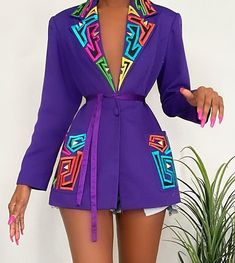 Blazer Colors, Cl Fashion, Mode Kimono, Lapel Blazer, Woman Suit Fashion, Colors Purple, Elegante Casual, Classy Dress Outfits, African Print Fashion Dresses