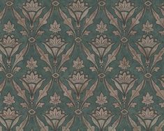 an ornate wallpaper pattern in green and brown