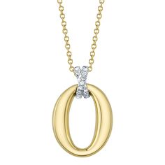 Add shimmer to your neckline with this stunning two-tone pendant necklace from Shy Creation. Crafted in 14k yellow gold and 14k white gold, this gleaming oval shaped pendant suspends from the 18 inch chain by a diamond lined "X" shaped bail. The diamonds are 1/20ctw, H in color, and SI2 in clarity. The pendant measures 0.65 inches in length and 0.50 inches in width. Gold Diamond Necklace With Oval Pendant, Oval Diamond Necklace With Polished Finish, Gold Diamond Necklace With Oval Pendant Accents, Gold Oval Diamond Necklace With Accents, Yellow Gold Oval Diamond Necklace With Accents, Gold Oval Pendant Diamond Necklace For Anniversary, Xo Necklace, Wedding Day Jewelry, Oval Necklace